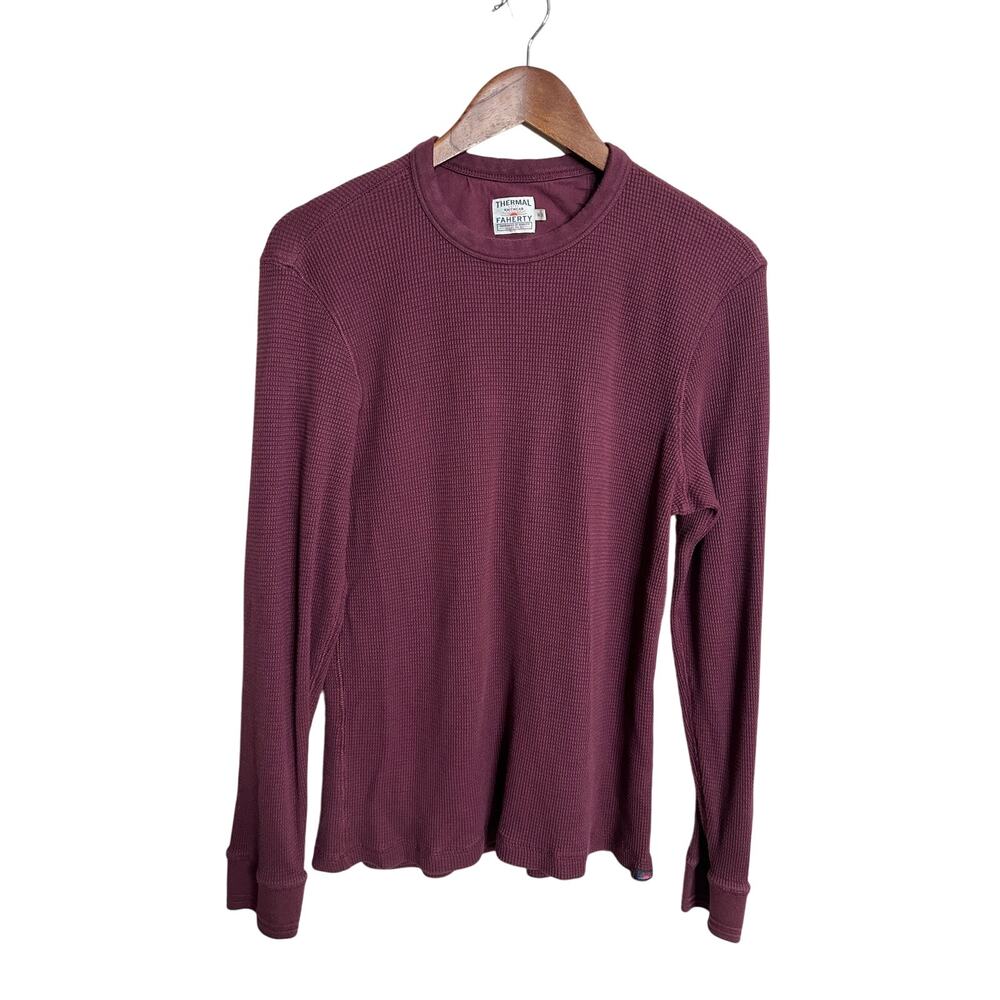 Faherty  Waffle Knit Thermal Crewneck Winter Burgundy Mens M Layering Pima